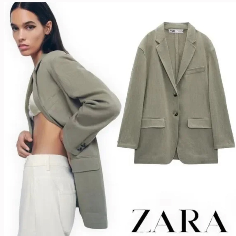 Zara linen blend straight cut blazer